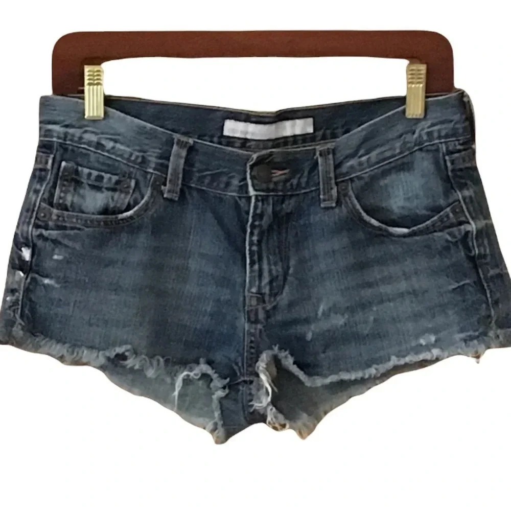 Distressed blue denim boho western every day basic short jean shorts daisy dukes